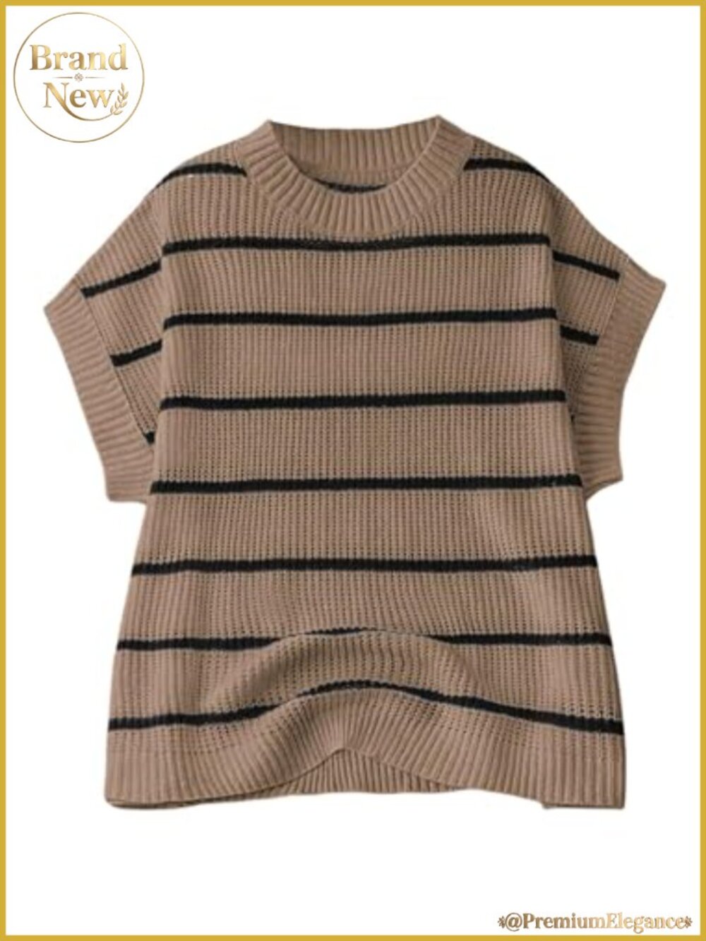 Plus Size Stripe Sweater Vest Ribbed Knit Short Sleeve Pullover